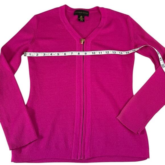 CLASSIQUES ENTIER Dark Pink 100% Wool Gold Full Zipper XS Long Sleeve Sweater - Picture 7 of 10